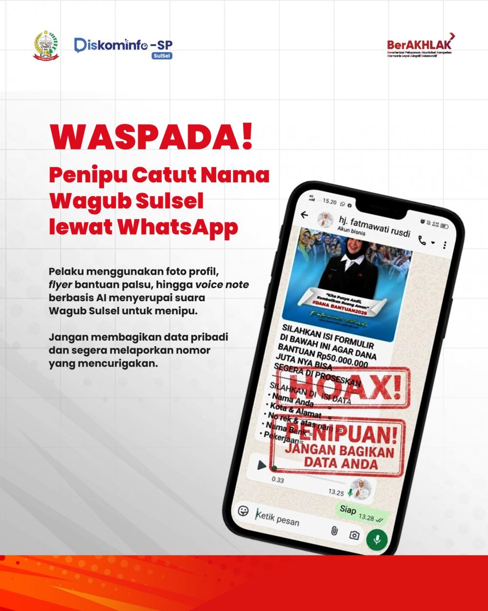 Waspada! Penipu Catut Nama Wagub Sulsel Lewat WhatsApp